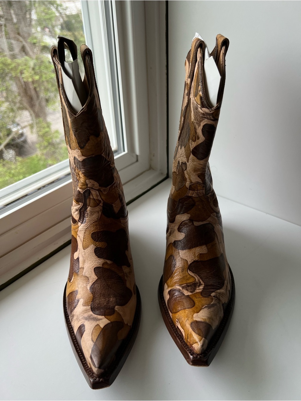 Old Gringo Brown Tan Cream Camo Print Leather Cowboy Boots 7 - Picture 2 of 16